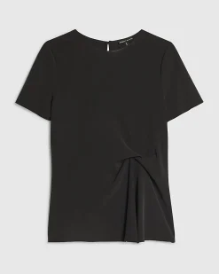 Black Woven Cupro Gathered Side Top