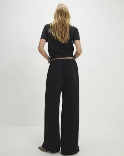 Black Woven Cupro Straight Leg Trousers
