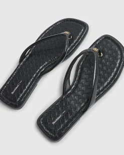 Black Woven Toe Thong Flat Sandals