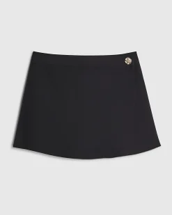 Black Wrap Button Detail Skort