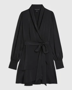 Black Wrap Front Mini Dress