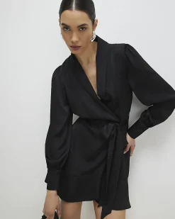 Black Wrap Front Mini Dress
