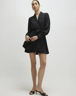 Black Wrap Front Mini Dress