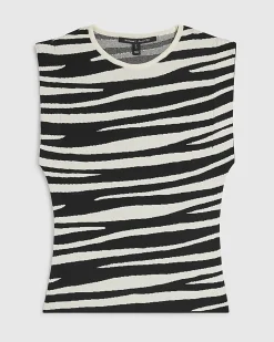 Black Zebra Knit Fitted Top
