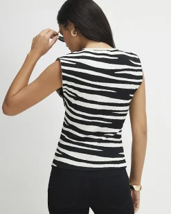 Black Zebra Knit Fitted Top