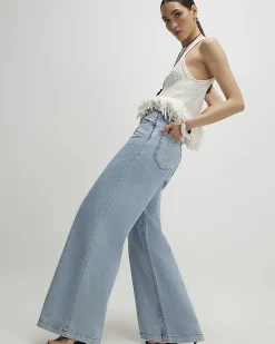Blue 5 Pocket Wide Leg Jeans