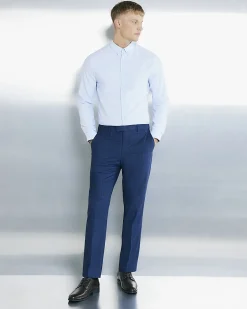 Blue Textured Muscle Fit Long Sleeve Shirt