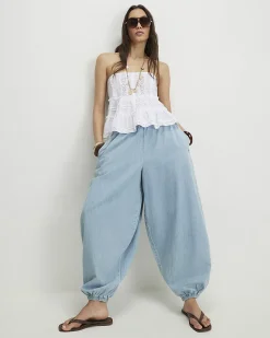 Blue Balloon Leg Denim Trousers