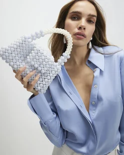Blue Beaded Pearl Clutch Bag