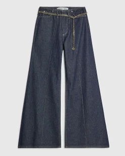 Blue Belted Wide Leg Jeans