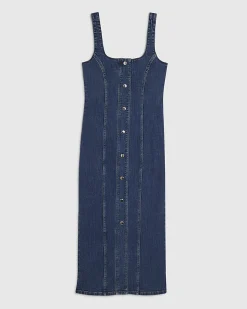 Blue Bodycon Denim Midi Dress