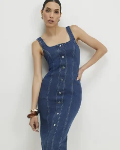 Blue Bodycon Denim Midi Dress