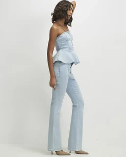 Blue Bootcut Seamed Jeans