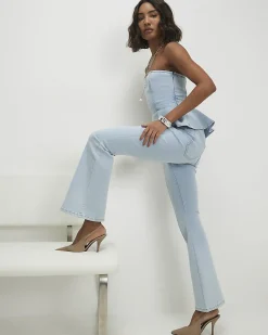 Blue Bootcut Seamed Jeans