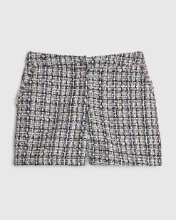 Blue Boucle Fringed Trim Shorts