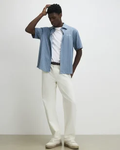 Blue Boxy Fit Stripe Short Sleeve Shirt