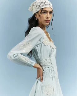 Blue Broderie Daisy Mini Dress