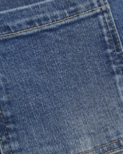 Blue Button Detail Pocket Front Flared Jeans