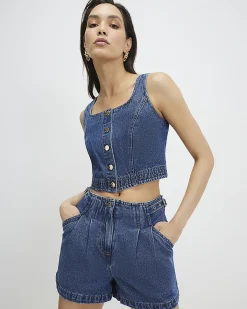 Blue Button Front Denim Top