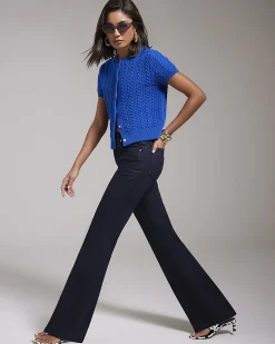 Blue Cable Knit Button Up Top