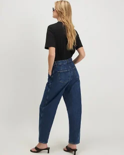 Blue Clean Waistband Barrel Leg Jeans