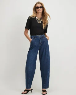 Blue Clean Waistband Barrel Leg Jeans
