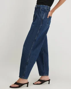 Blue Clean Waistband Barrel Leg Jeans