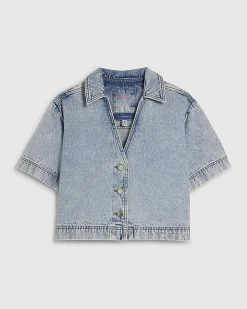 Blue Collared Boxy Denim Shirt