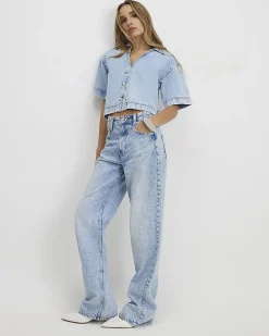 Blue Collared Boxy Denim Shirt