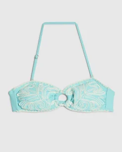 Blue Cornelli Print Bandeau Bikini Top
