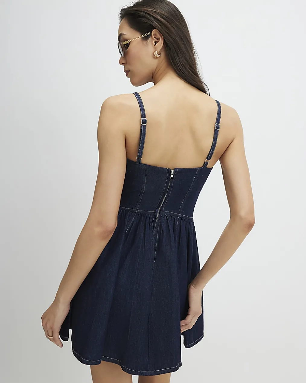 Blue Corset Detail Denim Mini Dress