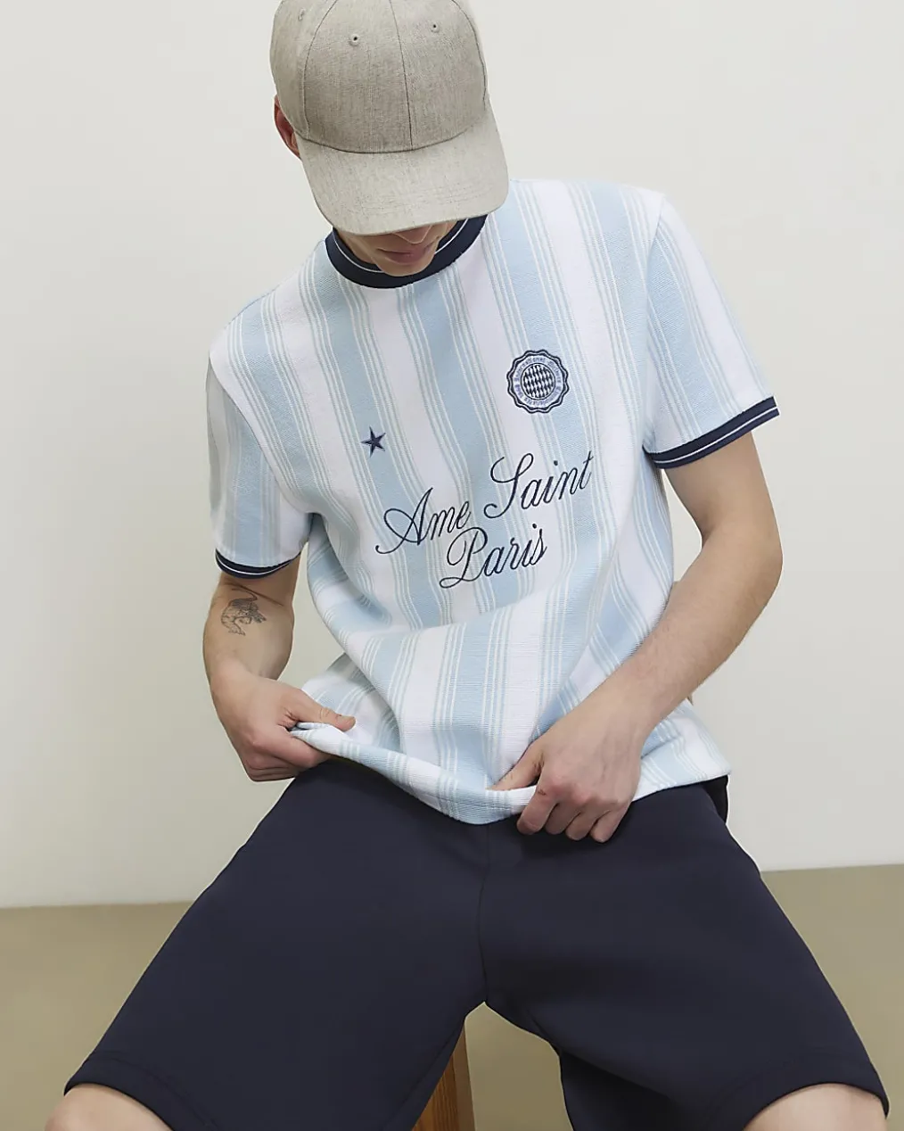 Blue Cotton Blend Ame Saint Paris T-Shirt