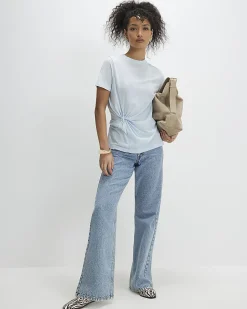 Blue Cotton Blend Burnout Twist Front T-shirt