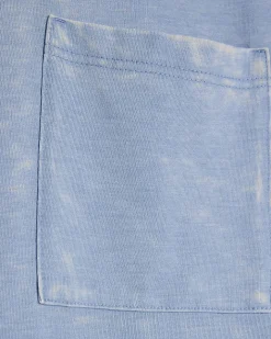Blue Cotton Blend Burnout Pocket T-shirt