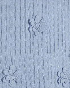 Blue Cotton Blend 3D Flower Trim Top