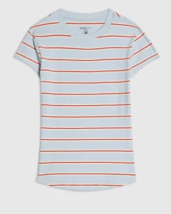 Blue Cotton Blend Fitted Striped T-Shirt