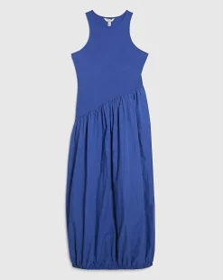 Blue Cotton Blend Hybrid Maxi Dress