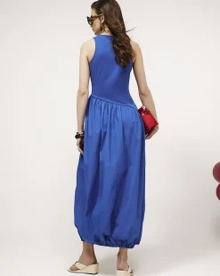 Blue Cotton Blend Hybrid Maxi Dress