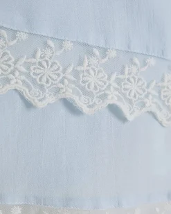 Blue Cotton blend Lace Trim Tiered Cami Top
