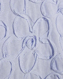 Blue Cotton Blend Striped Floral Polo Shirt