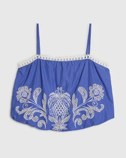 Blue Cotton Broderie Bubble Hem Top