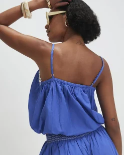 Blue Cotton Broderie Bubble Hem Top
