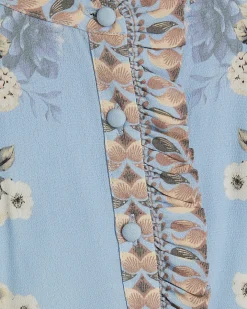Blue Cotton Floral Boarder Print Blouse
