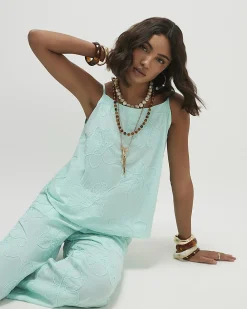Blue Cotton Floral 3D Embroidered Tank Top