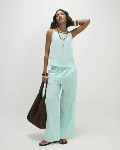 Blue Cotton Floral 3D Embroidered Tank Top