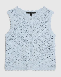 Blue Cotton Knit Scallop Trim Top