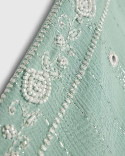 Blue Cotton Mirror Embroidered Maxi Dress