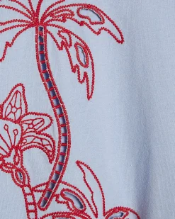 Blue Cotton Palm Cutwork Boyfriend T-Shirt