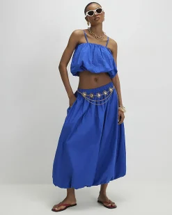 Blue Cotton Poplin Bubble Top