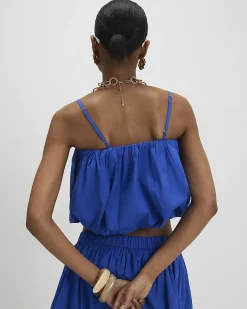 Blue Cotton Poplin Bubble Top